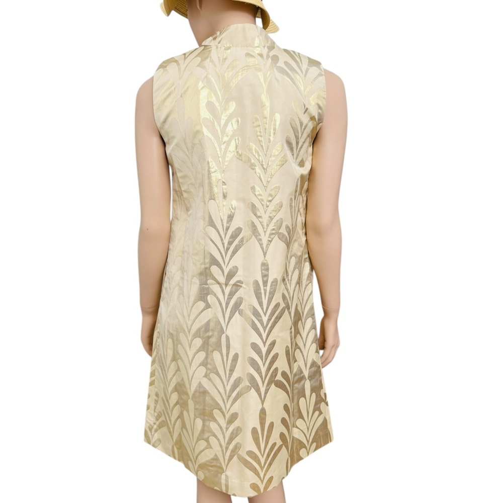 Frances Valentine Gold Metalic Shift Dress XS  Sleeveless Bow Front Jacquard - Picture 10 of 12